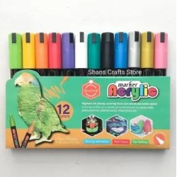 اقلام ماركر اكريليك 12 لون عريض 4 ملي لجميع الاسطح